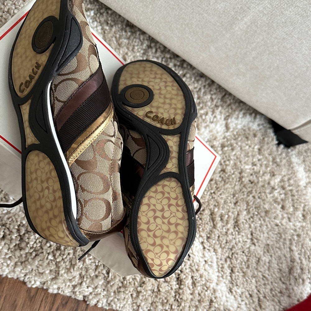 Coach Brown and Gold Patterned Sneakers. New - Picture 5 of 7